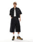 COLLUSION co-ord denim skater shirt with contrast branding in washed black Черный, S - Chest 38 - фото #2