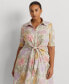 ფოტო #3 პროდუქტის Plus Size Linen Tie-Waist Shirtdress