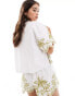 ASOS DESIGN cropped shirt with palm tree embroidery in white co-ord Зеленый, 36 - фото #5