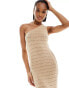 Фото #2 товара ASOS DESIGN Tall knitted crochet one shoulder maxi dress in stone