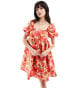 Фото #1 товара Vila puff sleeve smock mini dress in red poppy print