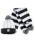 Фото #1 товара Women's White Pittsburgh Steelers Cable Stripe Cuffed Knit Hat with Pom and Scarf Set