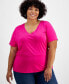 ფოტო #1 პროდუქტის Plus Size V-Neck Embellished T-Shirt, Created for Macy's