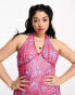 Tammy Girl Plus halter neck mini dress with split front in pink print