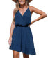 Women's Blue V-Neck Smocked Waist Mini Beach Dress