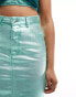 Фото #4 товара In The Style metallic denim mini skirt in turquoise