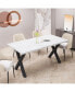 Фото #6 товара 70.87" Modern Square Dining Table With Printed Marble Tabletop+ X-Shaped Table Leg