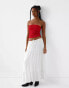 Фото #1 товара Bershka tie waist linen tiered maxi skirt in white