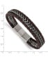 ფოტო #3 პროდუქტის Stainless Steel Brushed Chain Brown Leather Bracelet