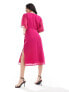 Фото #7 товара Hope & Ivy plunge front embroidered midi dress in magenta