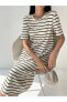 Фото #4 товара Платье Trendseninle Прямое с черно-белым полосатым узором