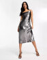 Фото #3 товара New Look foil cross back slip maxi dress in silver