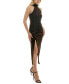 ფოტო #3 პროდუქტის Women's Velvet Halter Shirred Side-Slit Midi Dress