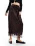 Фото #1 товара River Island satin midi skirt with lace trim in brown