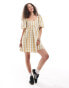 Glamorous square neck mini smock dress in beige check Beige-Creme kariert, 48 - фото #1