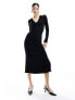 Фото #1 товара Nobody's Child Peyton long sleeve contrast knit midi dress in black