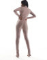 Simmi contour zip detail split leg unitard in taupe Серо-коричневый, 38 - фото #8