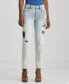 Фото #1 товара Petite Mid-Rise Tapered Patchwork Jeans