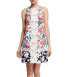 Eliza J Floral-Contrast Embroidered A-Line Dress Sz. 6 (White) 149299