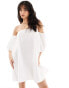 Esmee off shoulder mini puff long sleeve beach dress in white weiß, 42 - фото #1