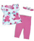 ფოტო #1 პროდუქტის Baby Girls Pink Floral Top, Legging Pants and Headband, 3 Piece Set