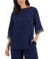 Фото #1 товара Women's Boat-Neck 3/4-Sleeve Gauze Top, Created for Macy's