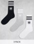 Фото #1 товара adidas Originals 3 pack mid cut crew socks in white/grey/black