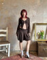 Фото #1 товара Labelrail x Lara Adkins layered jersey hanky hem mini skirt co-ord in dark brown