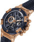 Men's Rose Gold-Tone Navy Genuine Leather, Silicone Strap, Multi-Function Watch, 46mm