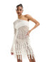 In The Style crochet one sleeve fringe detail mini dress in cream