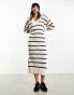 Фото #8 товара Only knitted v neck maxi dress in cream and black stripe