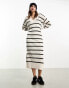 Only knitted v neck maxi dress in cream and black stripe