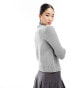 Weekday Winona high neck rib zip-through cardigan in Grey