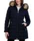 Фото #1 товара Women's Stretch Faux-Fur Trim Hooded Puffer Coat