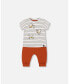 ფოტო #1 პროდუქტის Baby Boy Organic Cotton Top And Evolutive Pant Set Heather Beige And Cinnamon - Infant