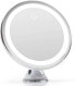 Fancii Cosmetic Mirror with Dimmable LED Light, 10x Magnification, USB or Battery, Strong Suction Cup, 20 cm Wide Make-Up Magnifying Mirror with Anti-Glare Lighting (Pink)