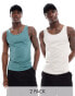 ASOS DESIGN 2 pack muscle fit vests in stone and mid green