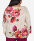 Фото #2 товара Plus Size Wine Country Women's Watercolor Floral Beaded Split Neck Sweater