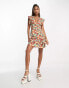 Фото #4 товара Rebellious Fashion plunge front mini dress with open back in multi floral