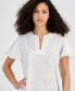Фото #3 товара Women's Embroidered Cotton Flutter-Sleeve Top