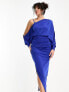 ASOS DESIGN Tall off shoulder grecian drape midi dress in cobalt blue