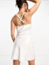 Фото #4 товара ASOS DESIGN satin cowl neck mini slip dress with daisy trim straps in ivory