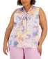 Фото #1 товара Plus Size Floral Sleeveless Bow Blouse