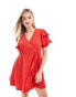 Фото #1 товара Wednesday's Girl short sleeve wrap detail mini dress in red