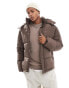 ASOS DESIGN puffer jacket with detachable hood in brown