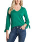 Фото #1 товара Women's Bow-Tie Cuff Long Sleeve V-Neck Sweater