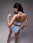 Фото #8 товара Topshop silhouette floral print rib high waist bikini bottoms in blue and ivory