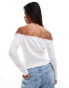 Pieces off the shoulder long sleeved top with lettuce edge detailing in white