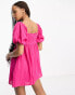 ASOS DESIGN puff sleeve smock playsuit in pink