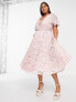 ASOS DESIGN Curve exclusive lace pleated midi dress with tie detail in blush